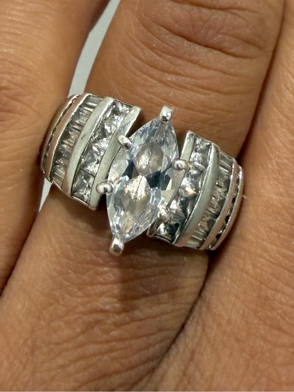 Sterling Silver Marquise-Cut Clear Crystal Cocktail Ring - Silver